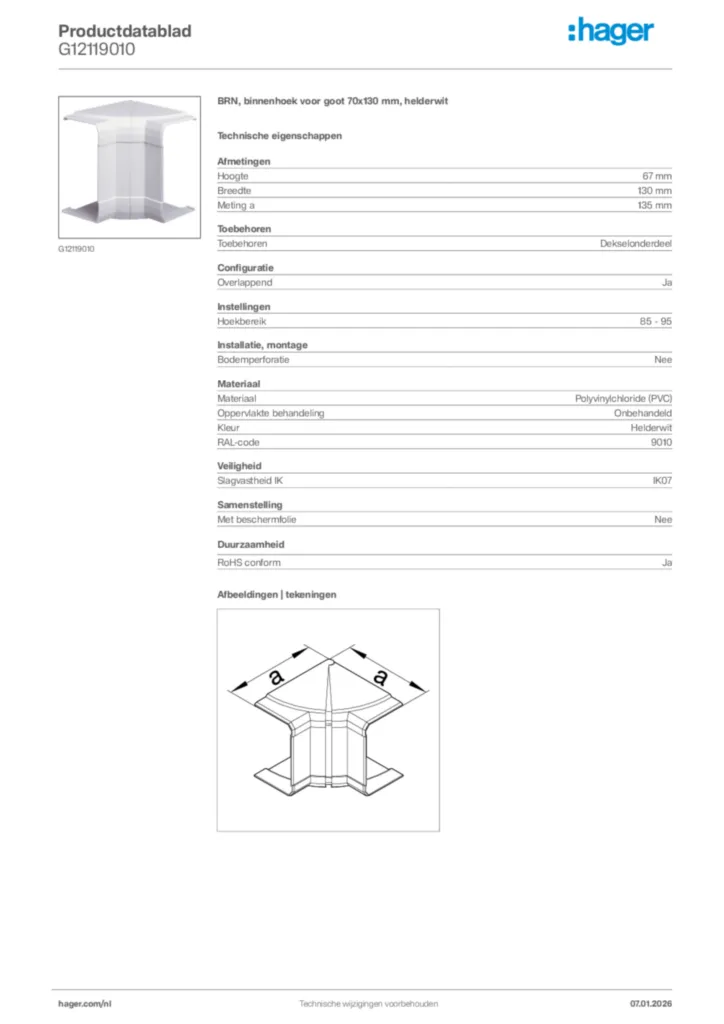 Afbeelding Hager Productdatablad G12119010 | Hager Nederland