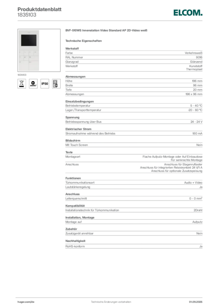 Bild Elcom Produktdatenblatt 1835103 | Hager Deutschland