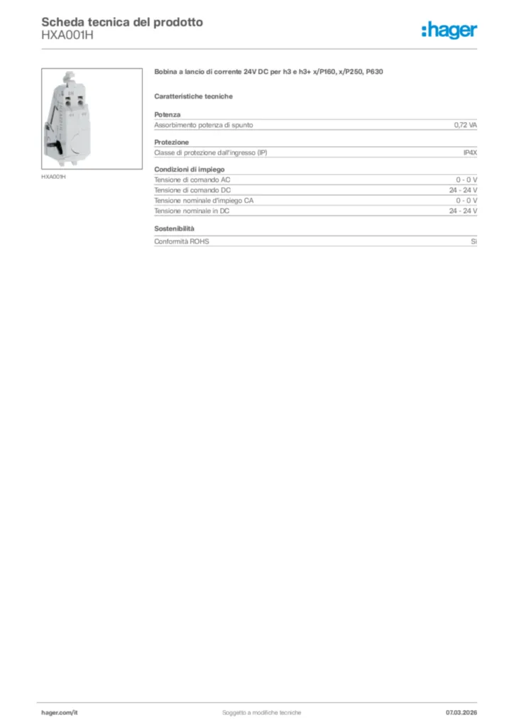 Immagine Hager Scheda tecnica del prodotto HXA001H | Hager Italia