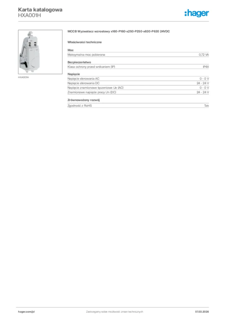 Zdjęcie Hager Karta katalogowa HXA001H | Hager Polska
