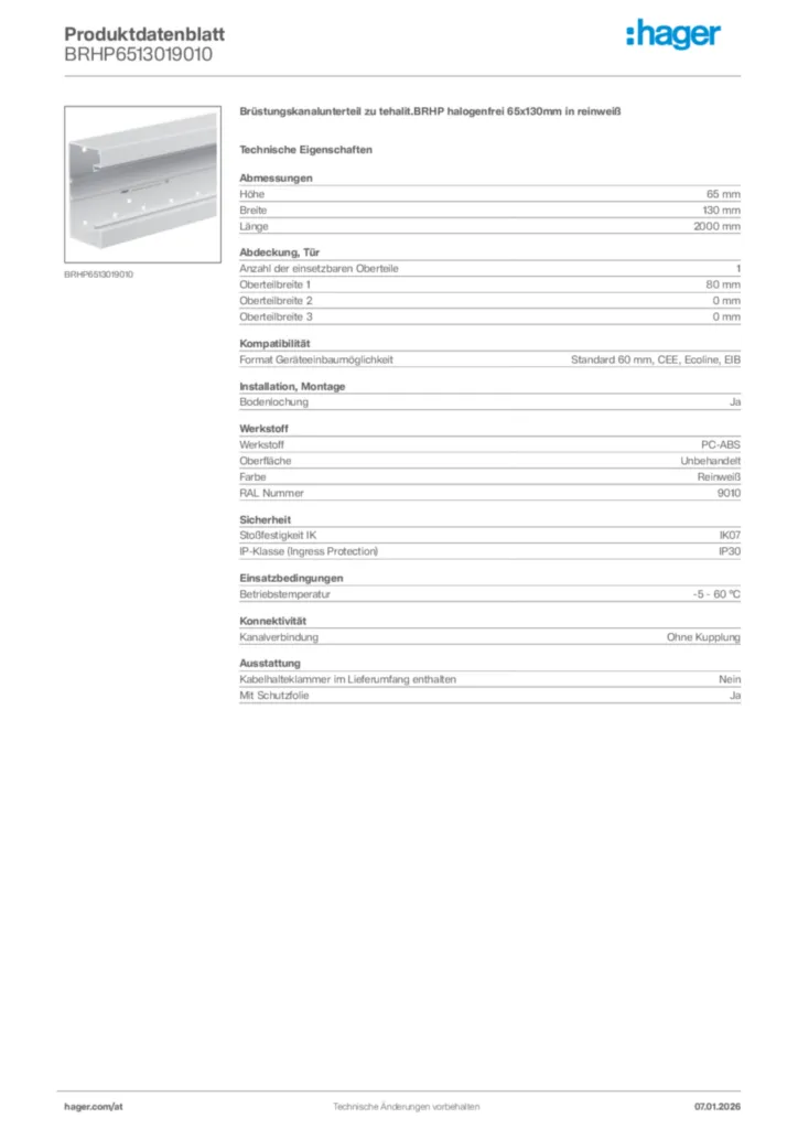 Bild Hager Produktdatenblatt BRHP6513019010 | Hager Deutschland