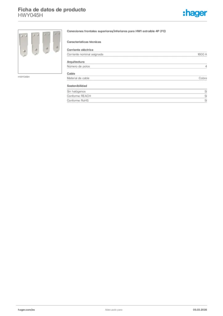 Imagen Hager Ficha de datos de producto HWY045H | Hager España