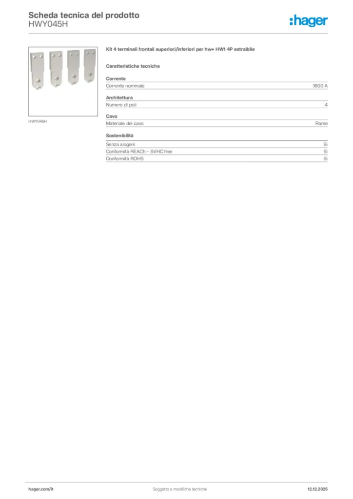 Immagine Hager Scheda tecnica del prodotto HWY045H | Hager Italia