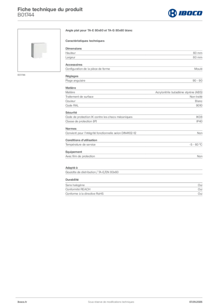 Image Iboco Fiche technique du produit B01744 | Hager France