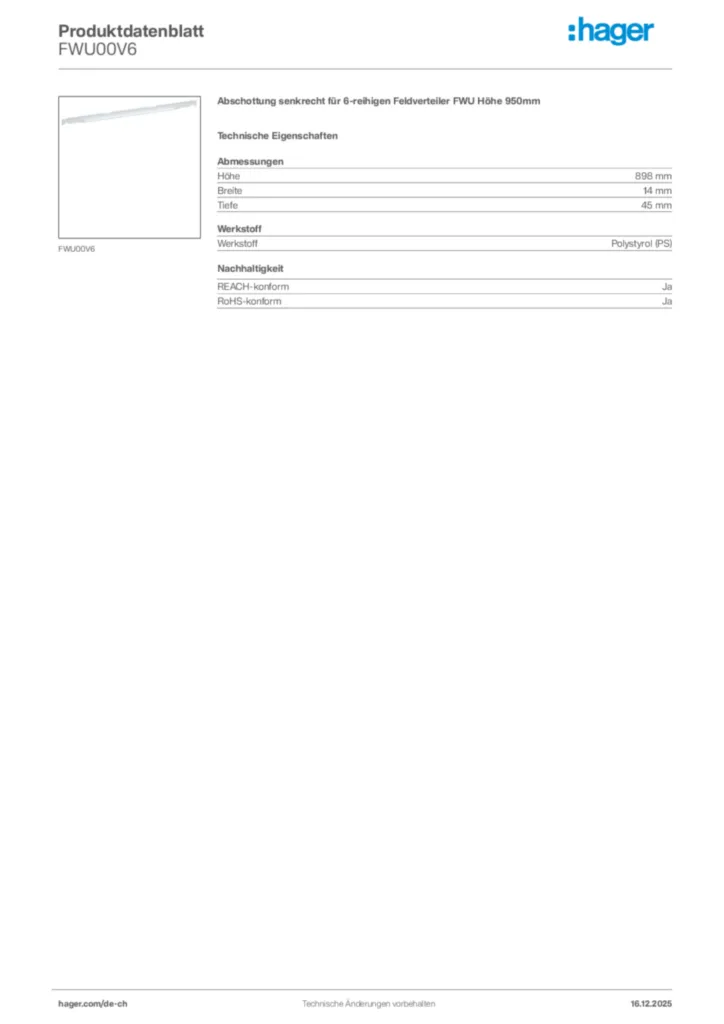 Bild Hager Produktdatenblatt FWU00V6 | Hager Schweiz