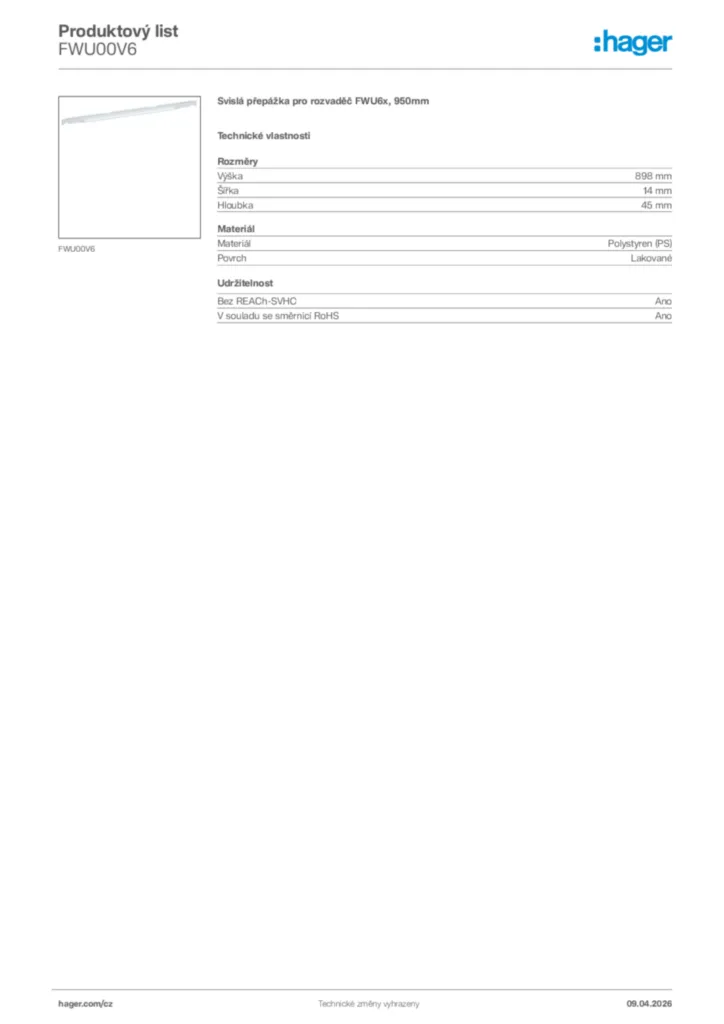 Obrázek Hager Product data sheet FWU00V6 | Hager