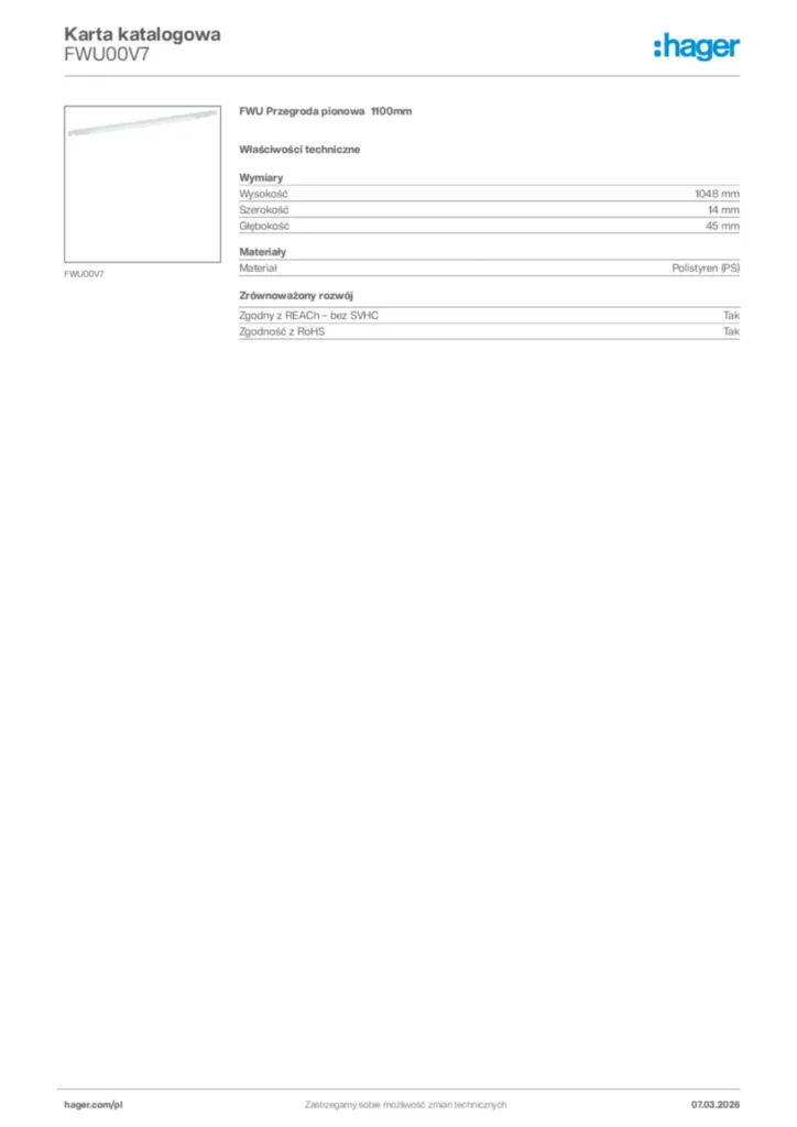Zdjęcie Hager Karta katalogowa FWU00V7 | Hager Polska