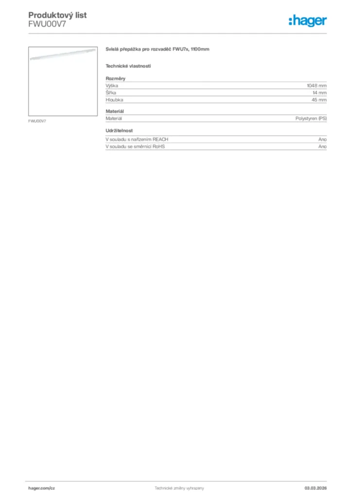 Obrázek Hager Product data sheet FWU00V7 | Hager