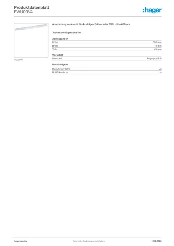 Hager Produktdatenblatt FWU00V4