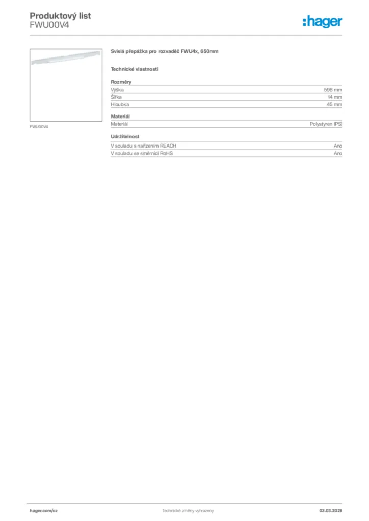 Obrázek Hager Product data sheet FWU00V4 | Hager