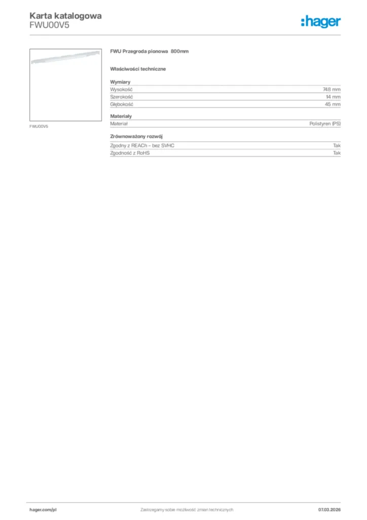 Zdjęcie Hager Karta katalogowa FWU00V5 | Hager Polska