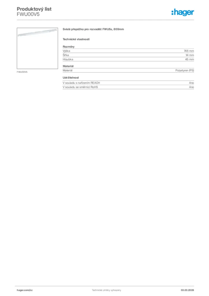 Obrázek Hager Product data sheet FWU00V5 | Hager