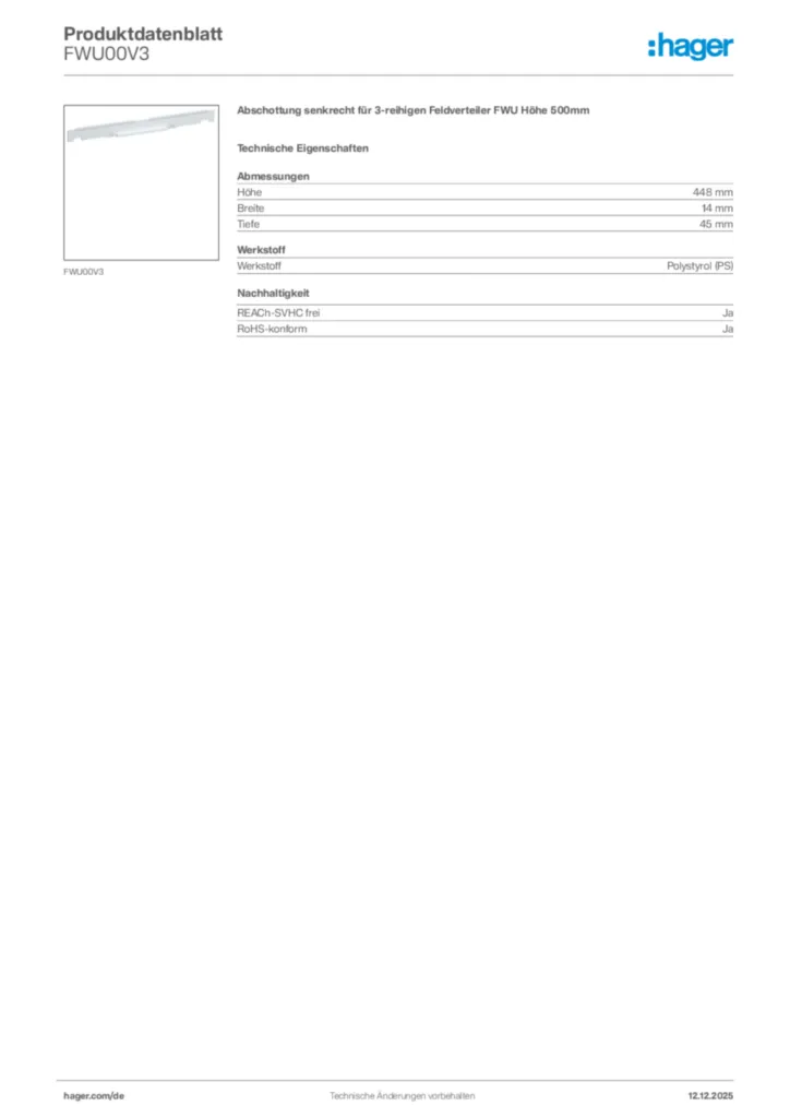 Hager Produktdatenblatt FWU00V3