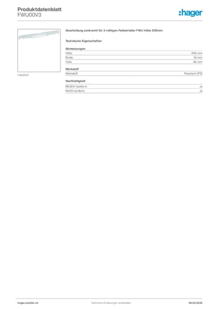 Bild Hager Produktdatenblatt FWU00V3 | Hager Schweiz
