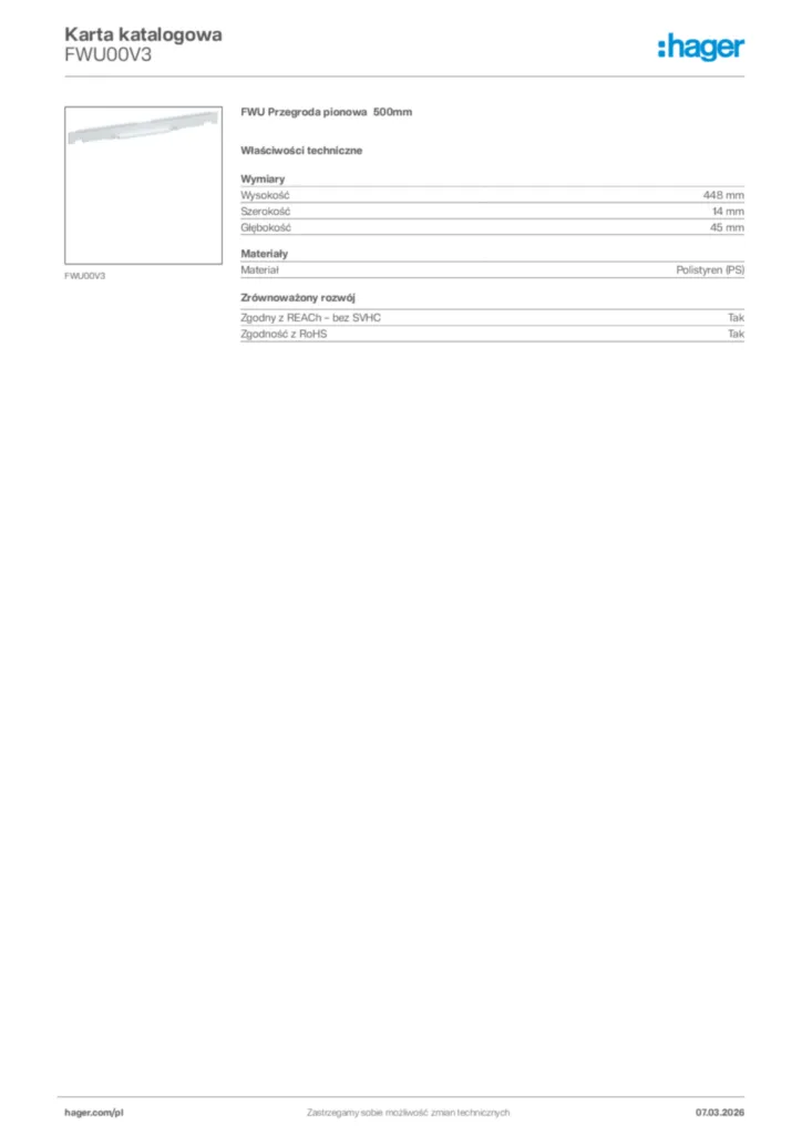 Zdjęcie Hager Karta katalogowa FWU00V3 | Hager Polska