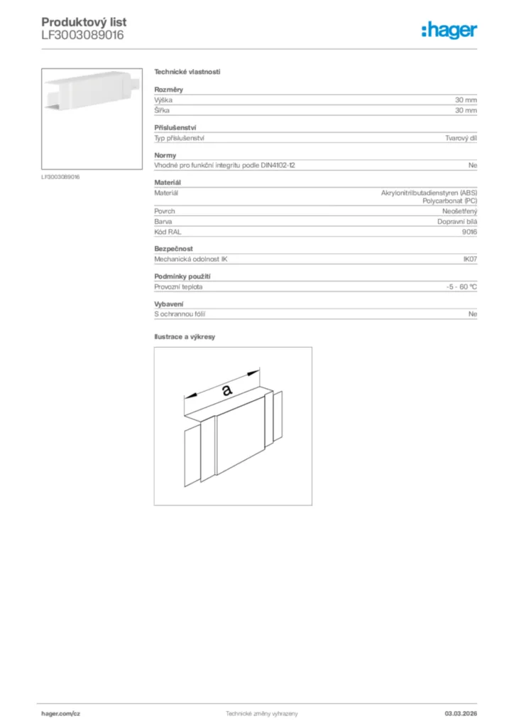 Obrázek Hager Product data sheet LF3003089016 | Hager