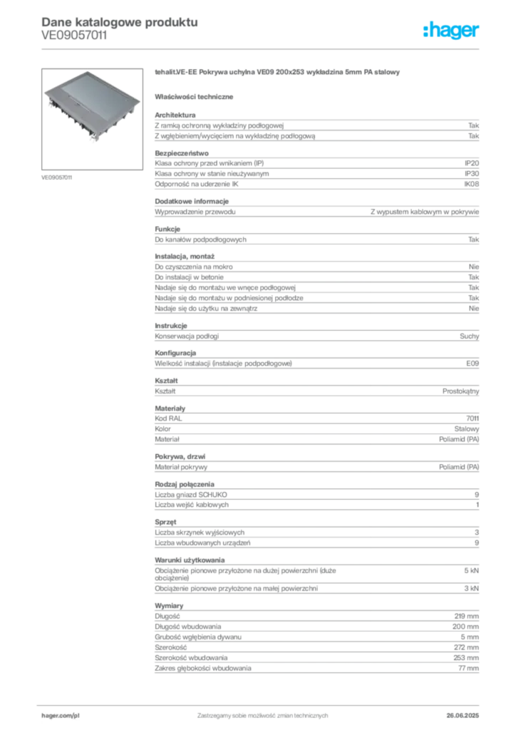 Zdjęcie Hager Karta katalogowa VE09057011 | Hager Polska
