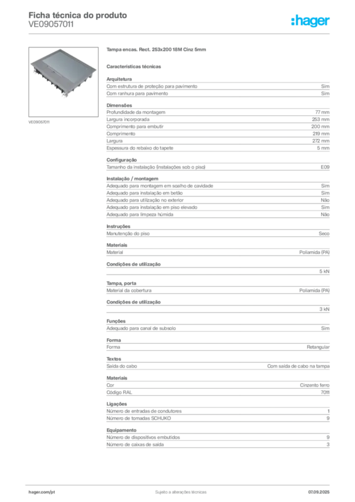 Imagem Hager Ficha técnica do produto VE09057011 | Hager Portugal