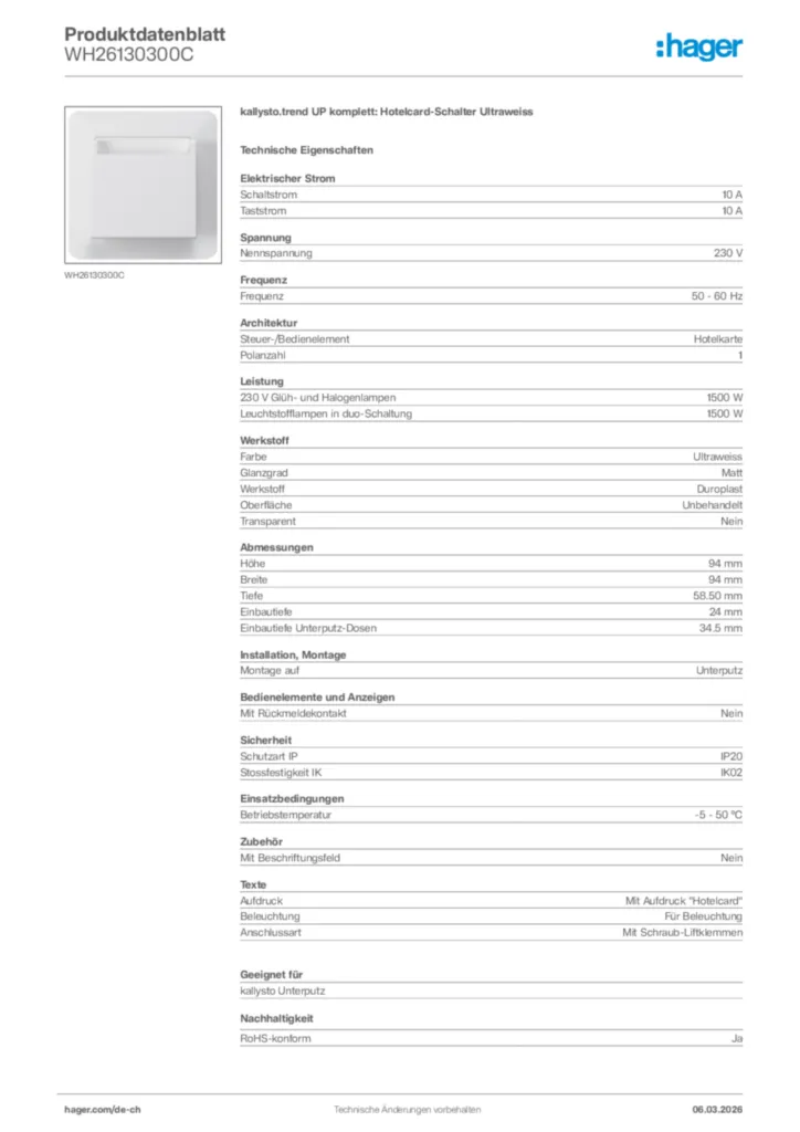 Bild Hager Produktdatenblatt WH26130300C | Hager Schweiz