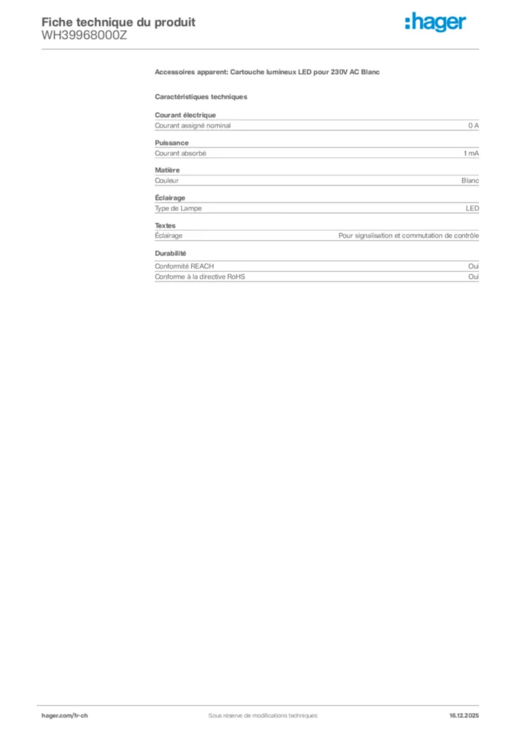 Image Hager Fiche technique du produit WH39968000Z | Hager Suisse