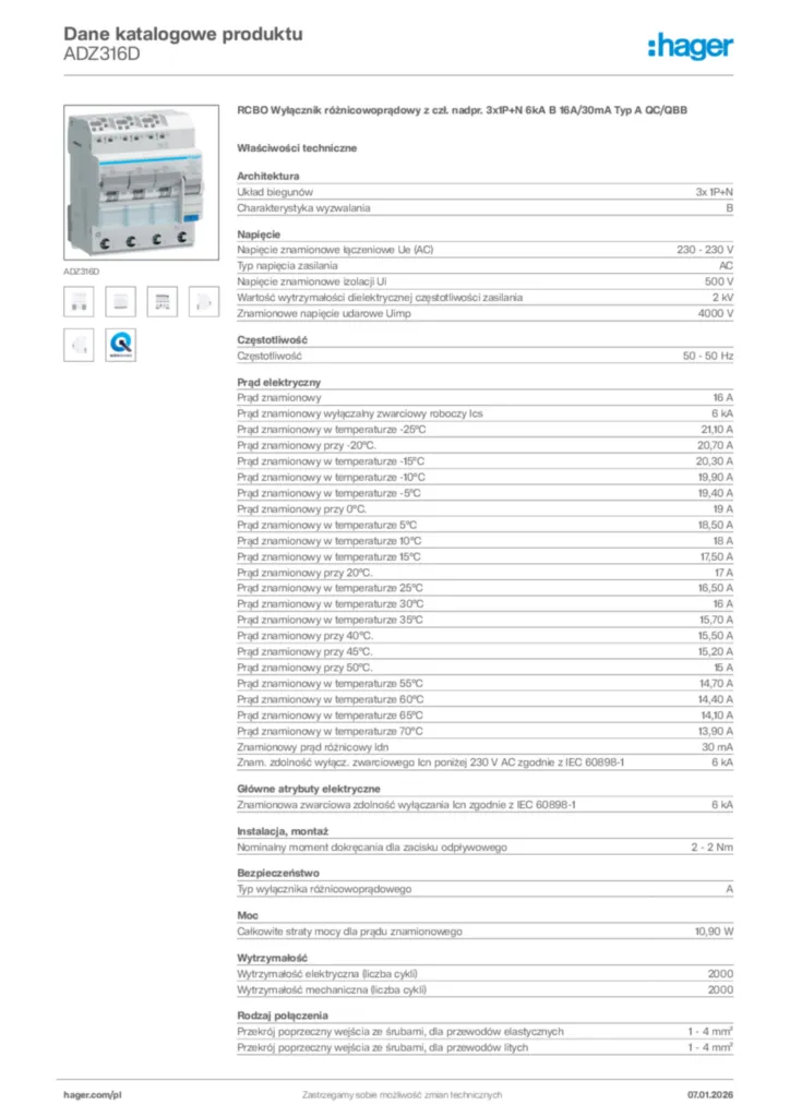 Zdjęcie Hager Karta katalogowa ADZ316D | Hager Polska