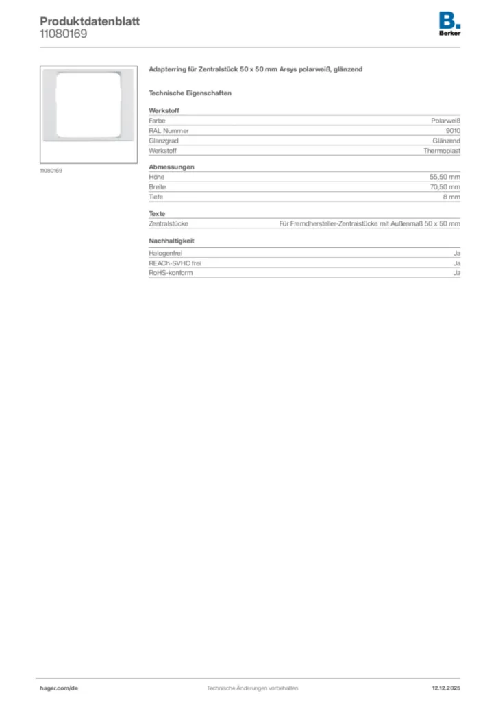 Bild Berker Produktdatenblatt 11080169 | Hager Deutschland