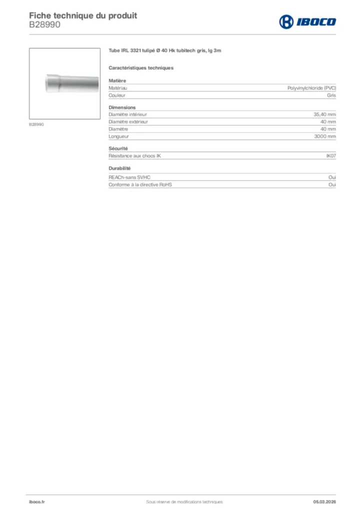 Image Iboco Fiche technique du produit B28990 | Hager France