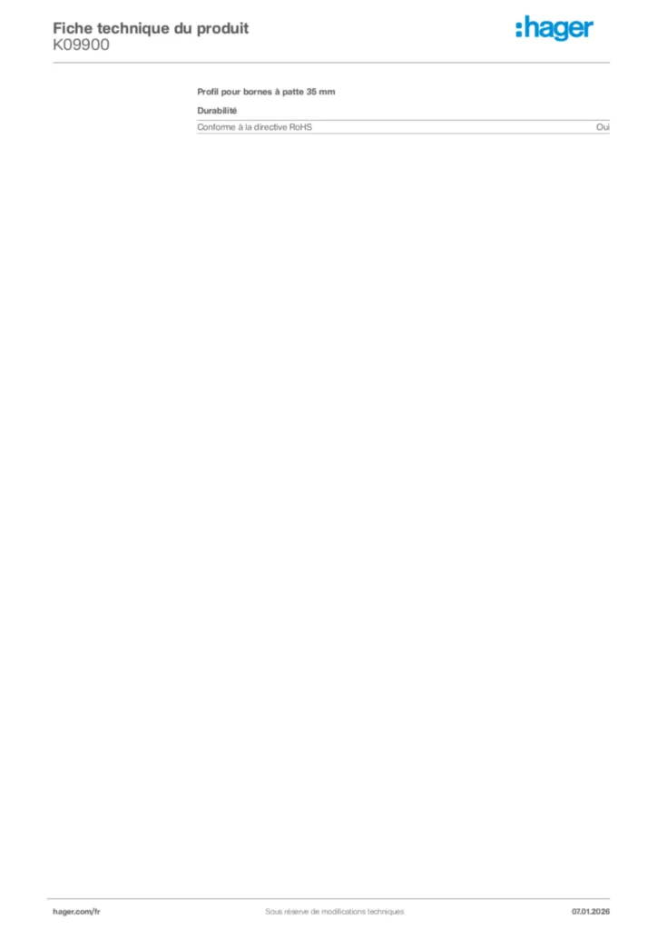 Image Hager Fiche technique du produit K09900 | Hager France