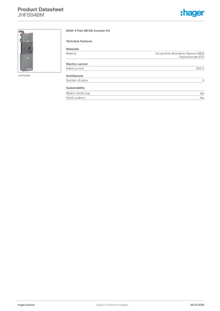 Image Hager Product data sheet JHF884BM  | Hager