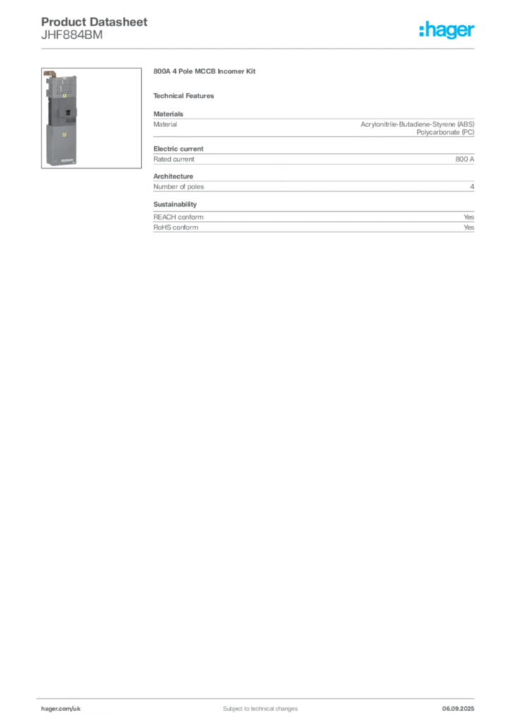 Image Hager Product data sheet JHF884BM  | Hager