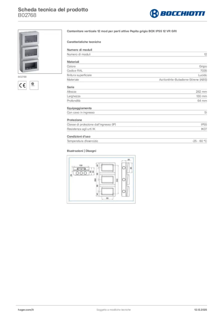 Immagine Bocchiotti Scheda tecnica del prodotto B02768 | Hager Italia