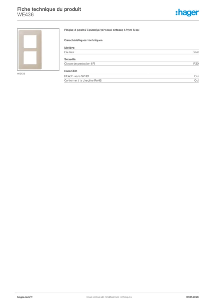 Image Hager Fiche technique du produit WE436 | Hager France