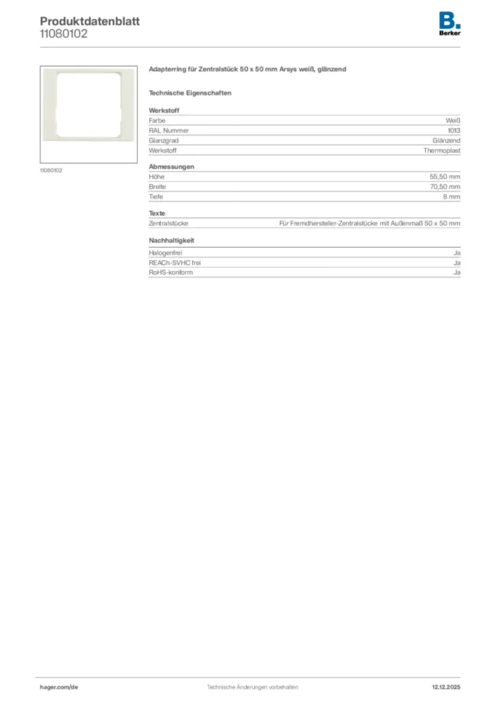 Bild Berker Produktdatenblatt 11080102 | Hager Deutschland