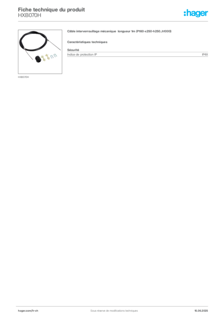 Image Hager Fiche technique du produit HXB070H | Hager Suisse