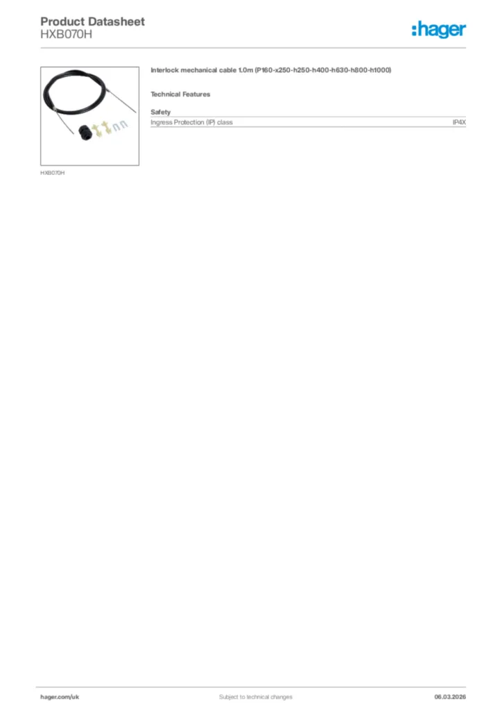 Image Hager Product data sheet HXB070H  | Hager