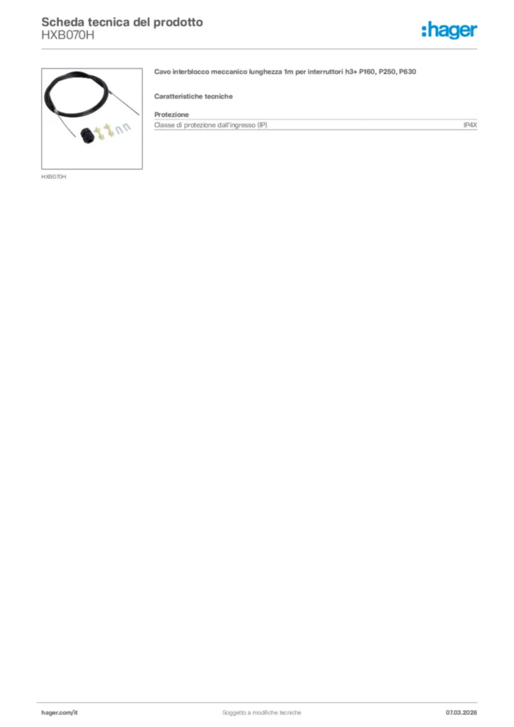 Immagine Hager Scheda tecnica del prodotto HXB070H | Hager Italia