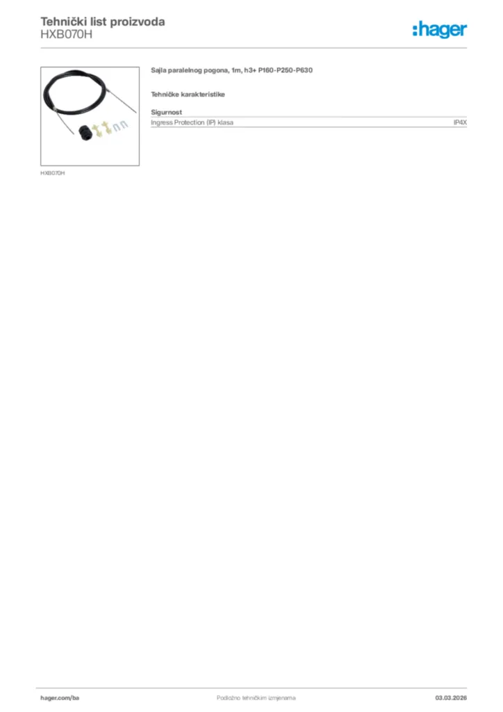 Slika Hager Tehnički list proizvoda HXB070H  | Hager