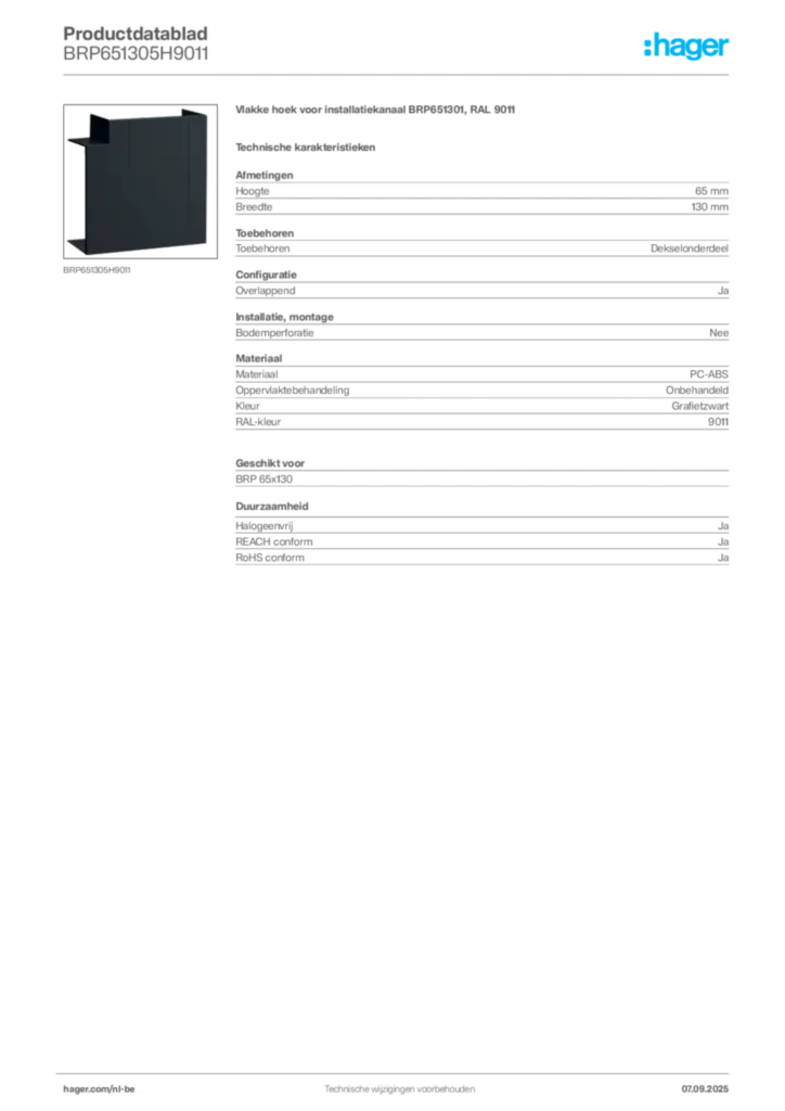 Afbeelding Hager Productdatablad BRP651305H9011 | Hager Belgium