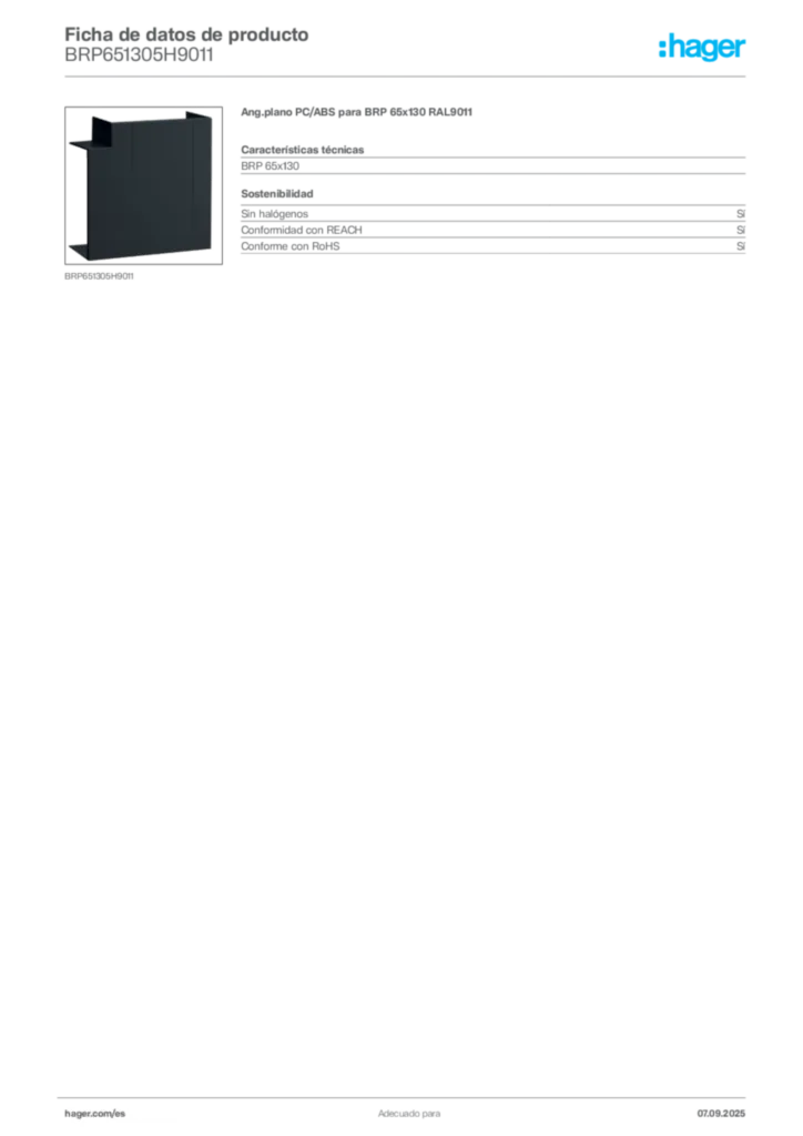 Imagen Hager Ficha de datos de producto BRP651305H9011 | Hager España