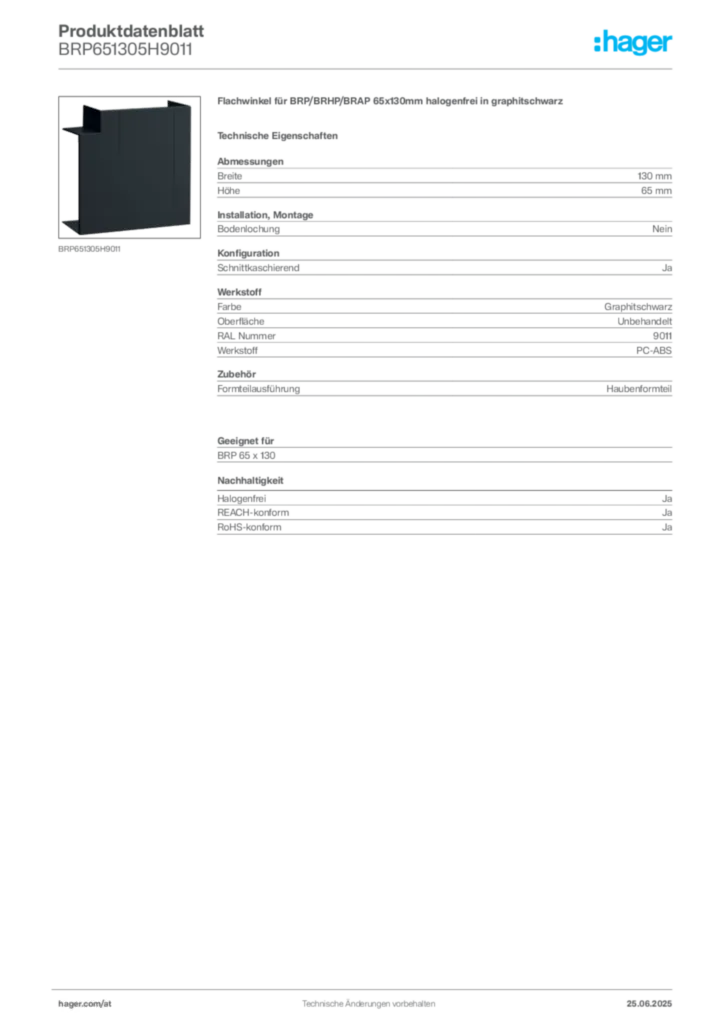 Bild Hager Produktdatenblatt BRP651305H9011 | Hager Deutschland