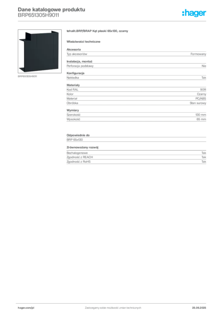 Zdjęcie Hager Karta katalogowa BRP651305H9011 | Hager Polska
