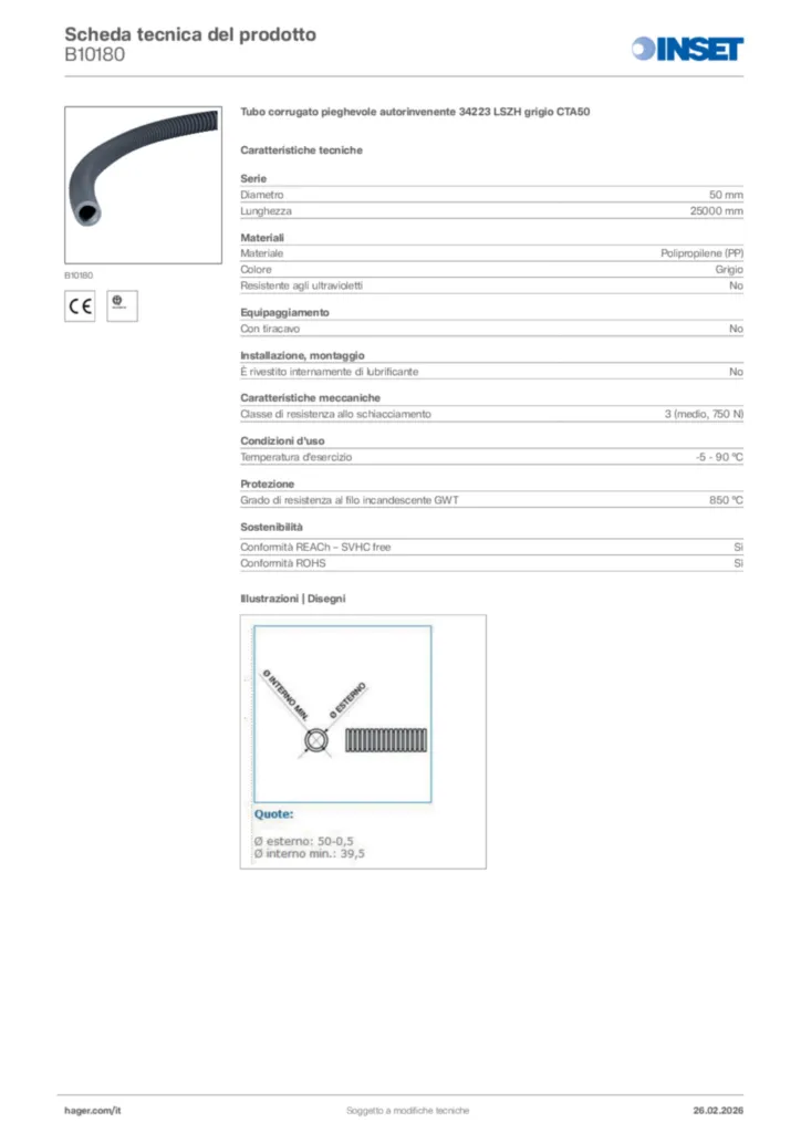 Immagine Bocchiotti Scheda tecnica del prodotto B10180 | Hager Italia