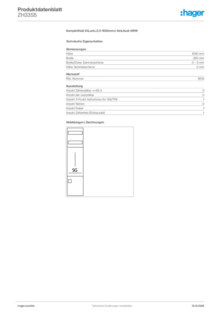 Bild Hager Produktdatenblatt ZH33S5 | Hager Deutschland