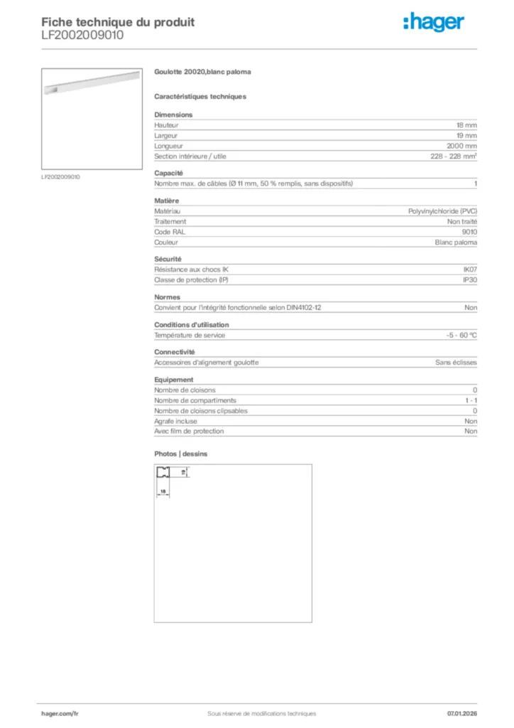 Image Hager Fiche technique du produit LF2002009010 | Hager France