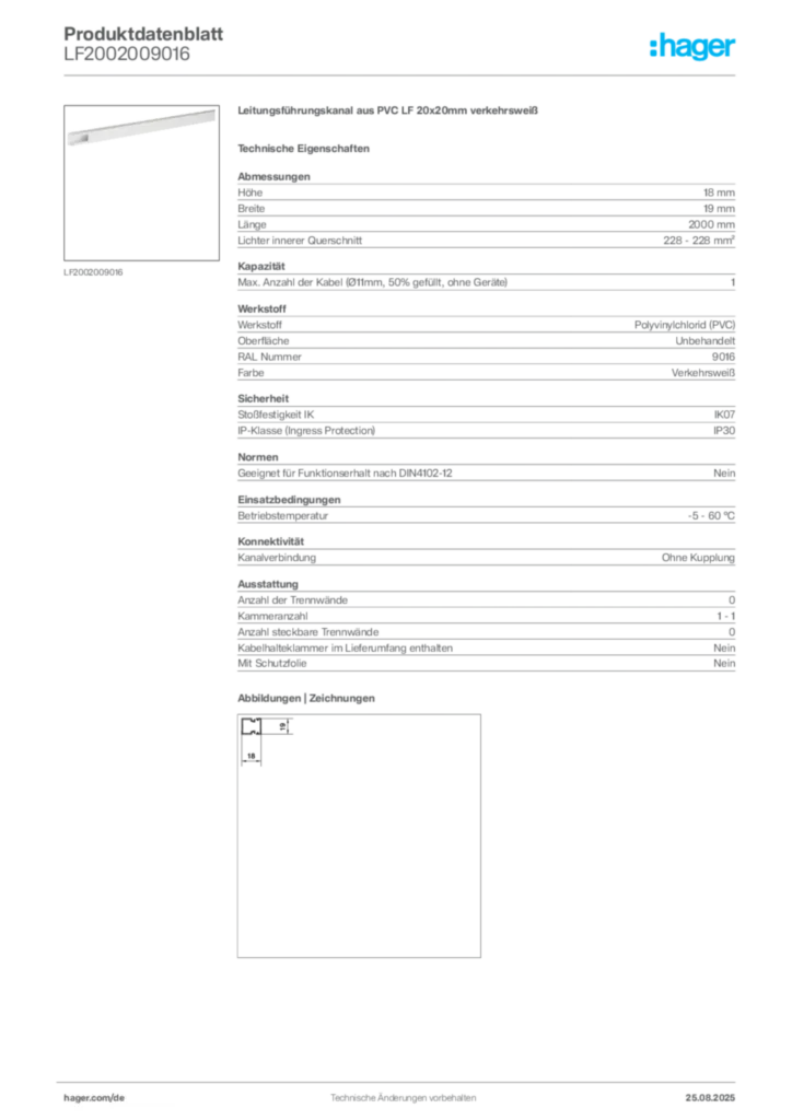 Bild Hager Produktdatenblatt LF2002009016 | Hager Deutschland
