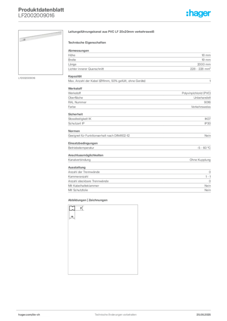 Bild Hager Produktdatenblatt LF2002009016 | Hager Schweiz