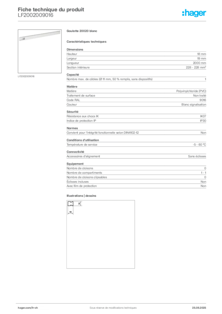 Image Hager Fiche technique du produit LF2002009016 | Hager Suisse