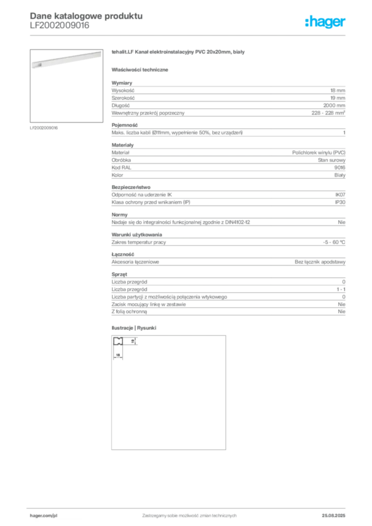 Zdjęcie Hager Karta katalogowa LF2002009016 | Hager Polska