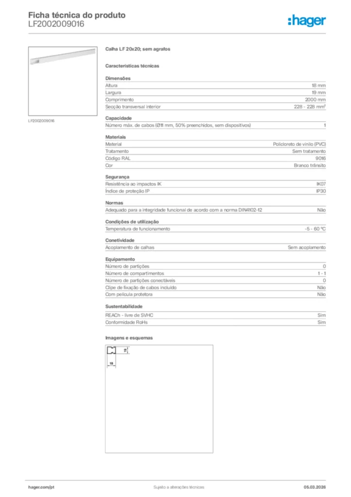 Imagem Hager Ficha técnica do produto LF2002009016 | Hager Portugal