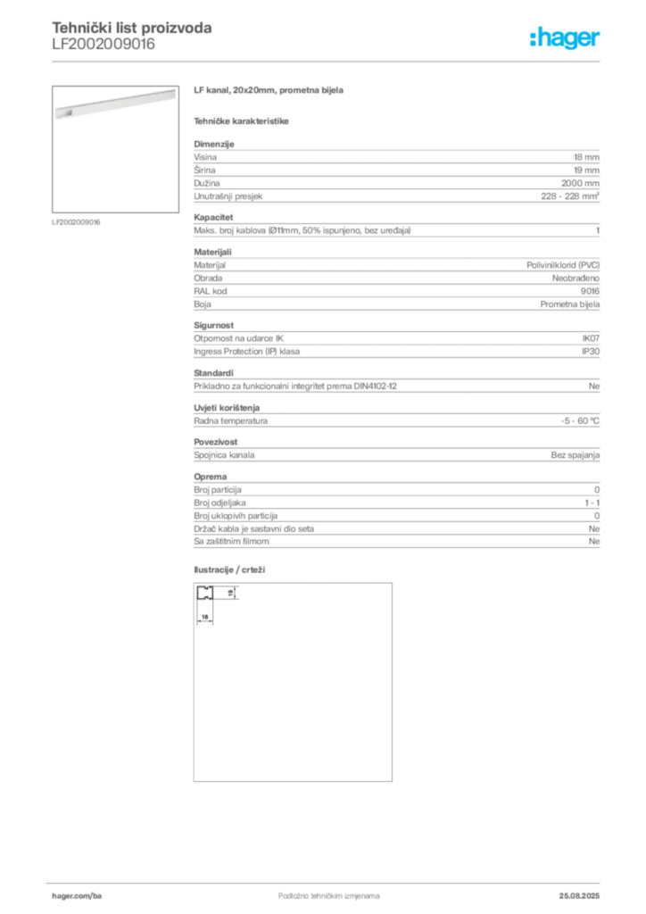 Slika Hager Product data sheet LF2002009016  | Hager